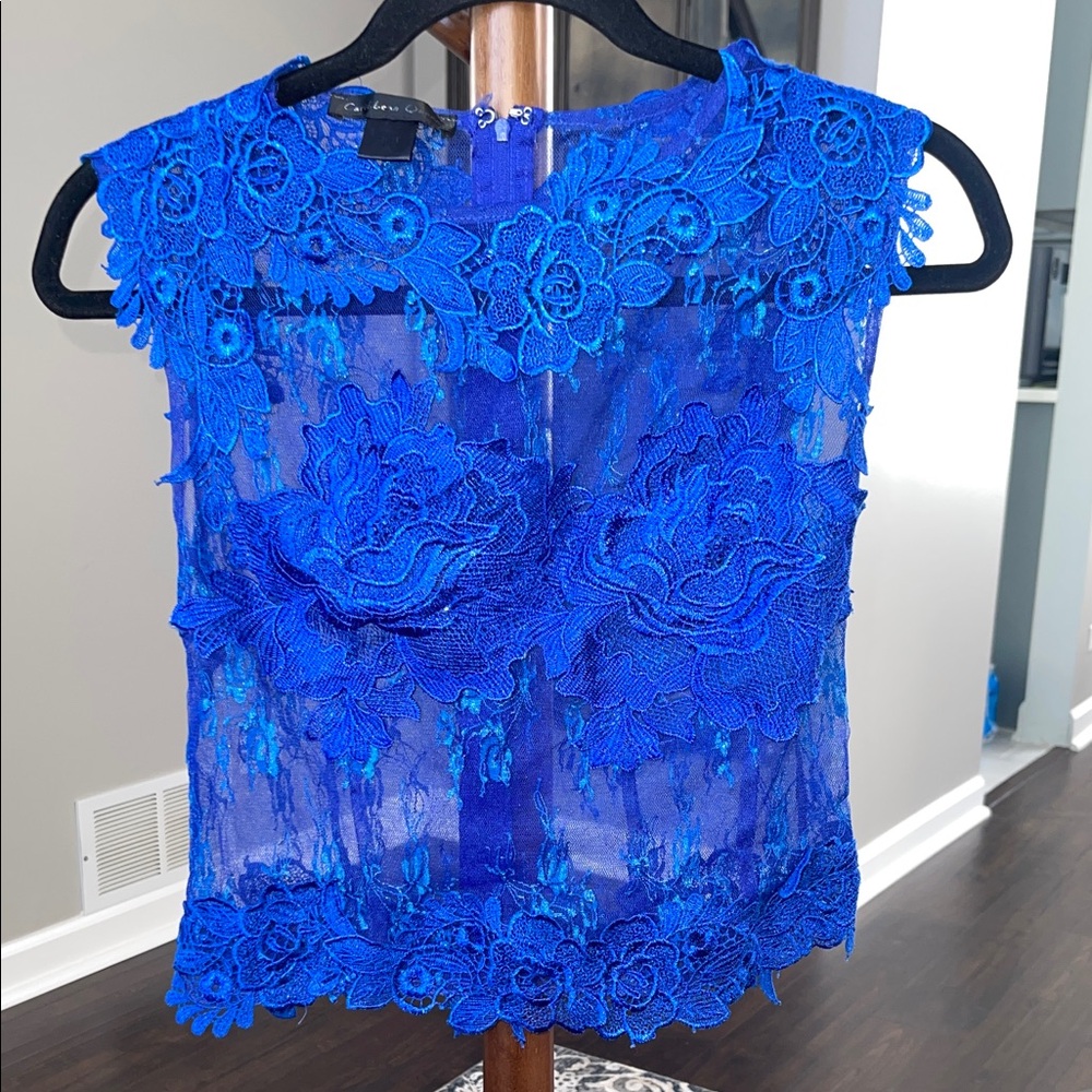 Zara Vibrant Blue Floral Lace Blouse
